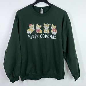 Gildan Green Merry Corgmas holiday ugly sweater plus size 2XL